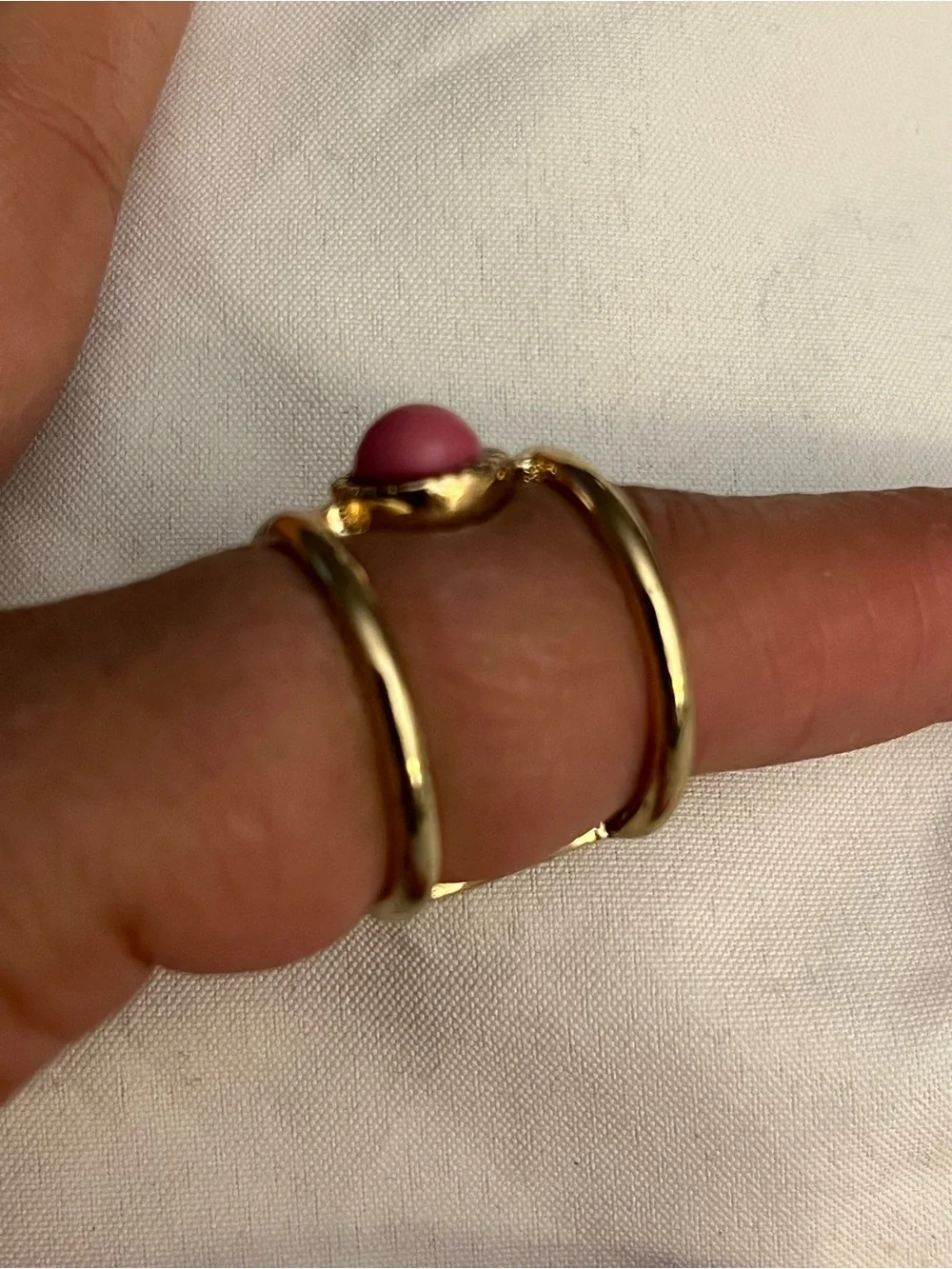 Zara Gold-Tone Double Band Ring with Pink Center
